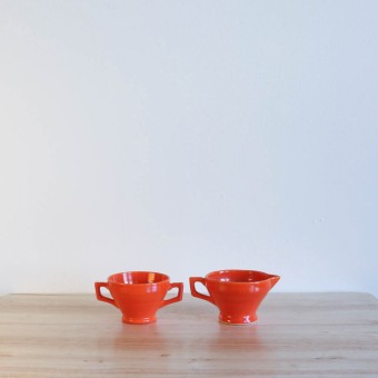 Vernon Kilns Early California Demi Creamer Sugar Orange