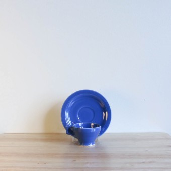 Vernon Kilns Early California Demi Cup Saucer Angled Blue