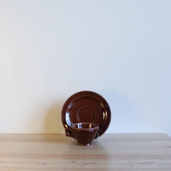 Vernon Kilns Early California Demi Cup Saucer Angled Brown