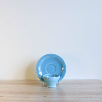 Vernon Kilns Early California Demi Cup Saucer Angled Turquoise