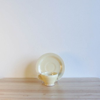 Vernon Kilns Early California Demi Cup Saucer Angled Yellow
