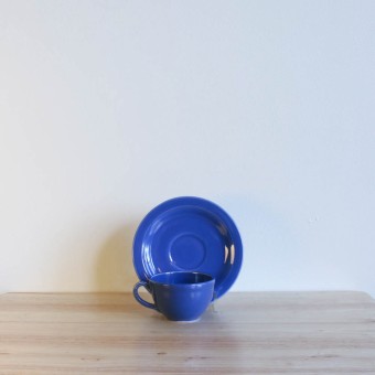 Vernon Kilns Early California Demi Cup Saucer Round Blue