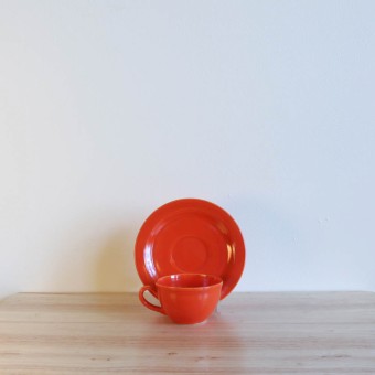 Vernon Kilns Early California Demi Cup Saucer Round Orange