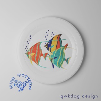QwkDog 3D Vernon Kilns Harry Bird Tropical Fish 12" Chop Plate