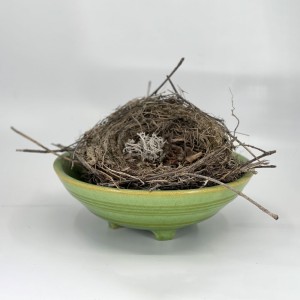My robin's nest looks great in this early #310 footed bowl in early green glaze. This glaze pre-dates Hostessware.