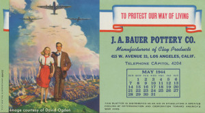 Bauer Pottery Desk Blotter - 1944