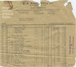 Bauer Pottery Invoice