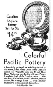 Pacific Pottery Coralitos Display Ad - Parmelee-Dohrmann, Los Angeles , Dec 1938