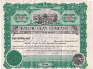 Pacific Clay Products Stock Certificate