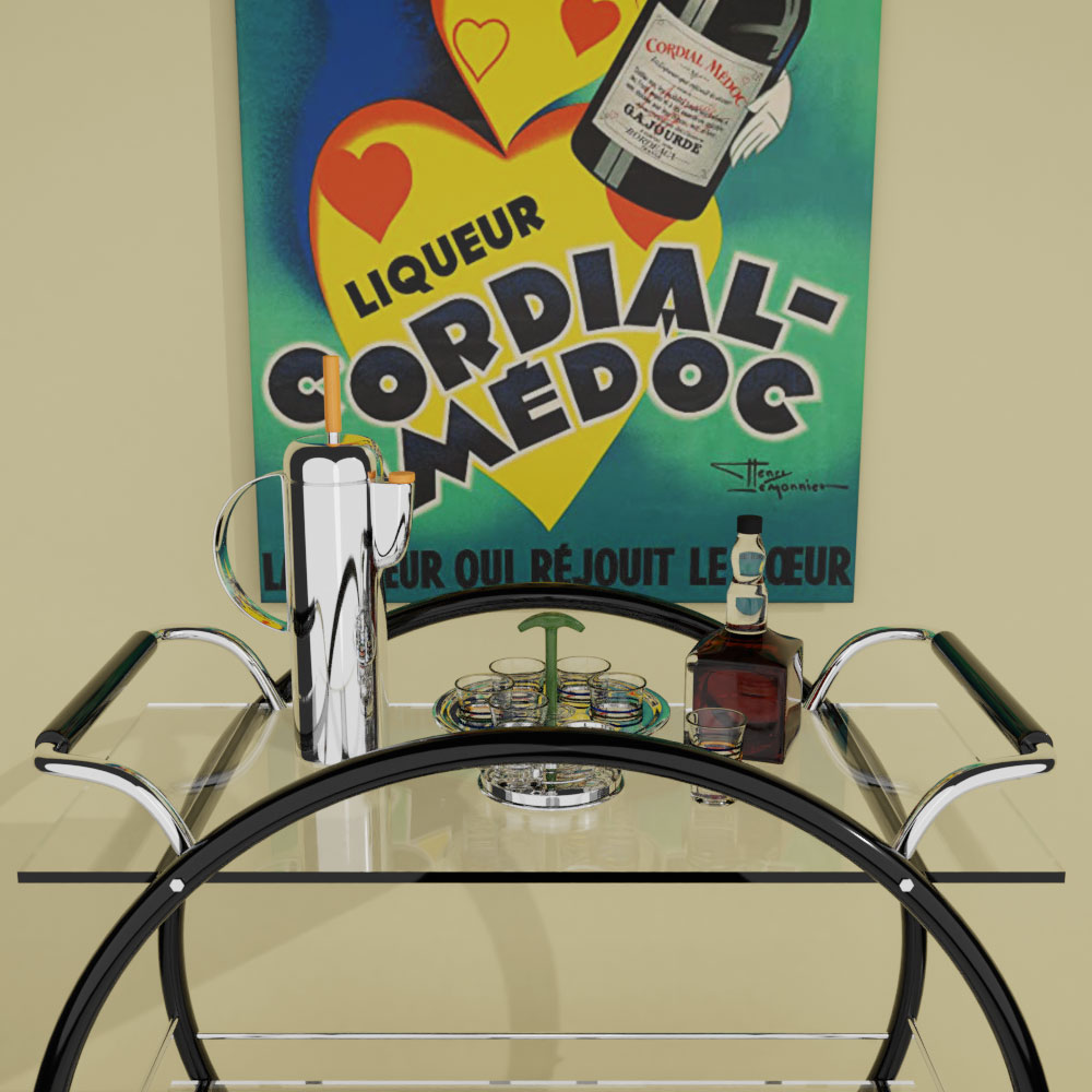 QwkDog Art Deco Bar Cart Scene