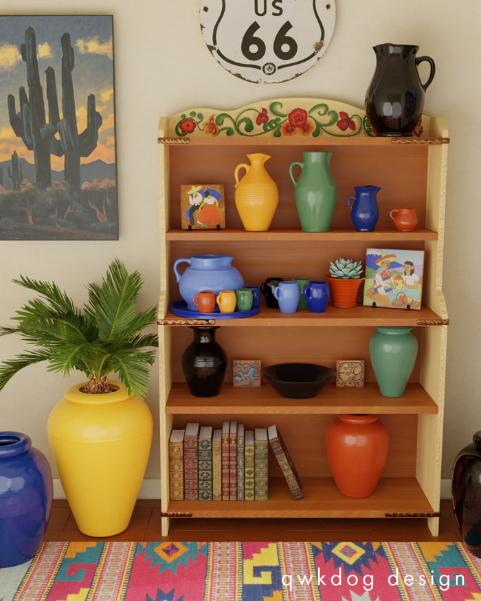 QwkDog 3D Bauer Pottery Monterey Bookcase