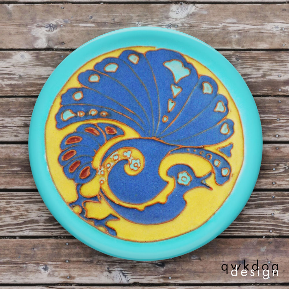 California Faience Tea Tile - Peacock