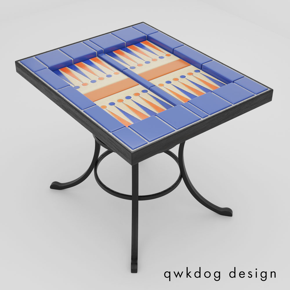 QwkDog 3D Catalina Island Pottery Backgammon Table Blue