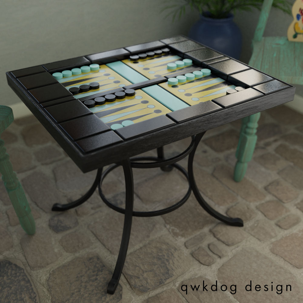 QwkDog 3D Catalina Island Pottery Backgammon Table Black