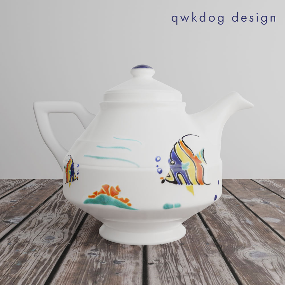 QwkDog 3D Vernon Kilns Harry Bird Tropical Fish Teapot